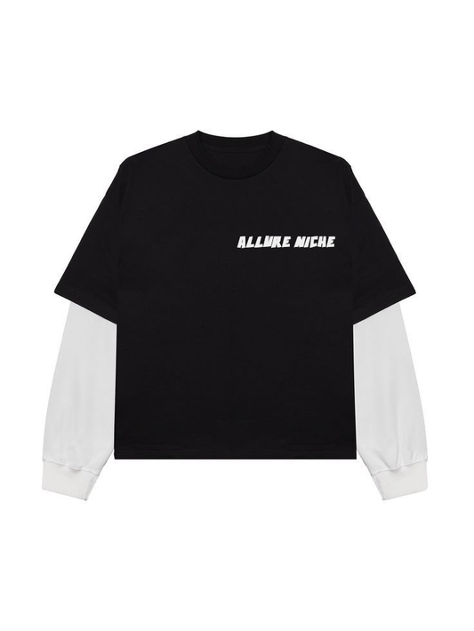 DOUBLE SLEEVE BLACK WHITE T SHIRT